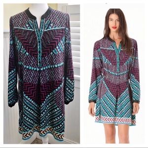 Hale Bob Purple/Teal Maren Crepe De Chine Dress S